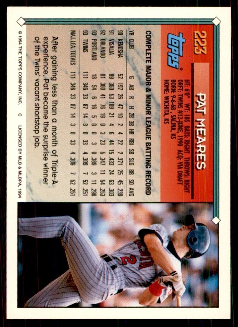 1994 Topps Pat Meares Baseball Card #223