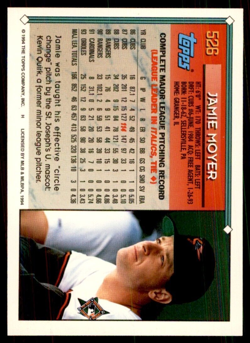 1994 Topps Jamie Moyer Baseball Card #526