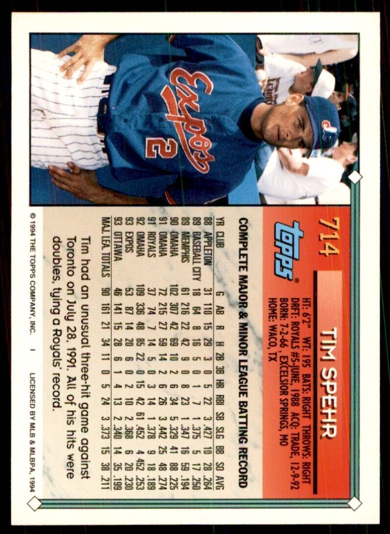 1994 Topps Tim Spehr Baseball Card #714