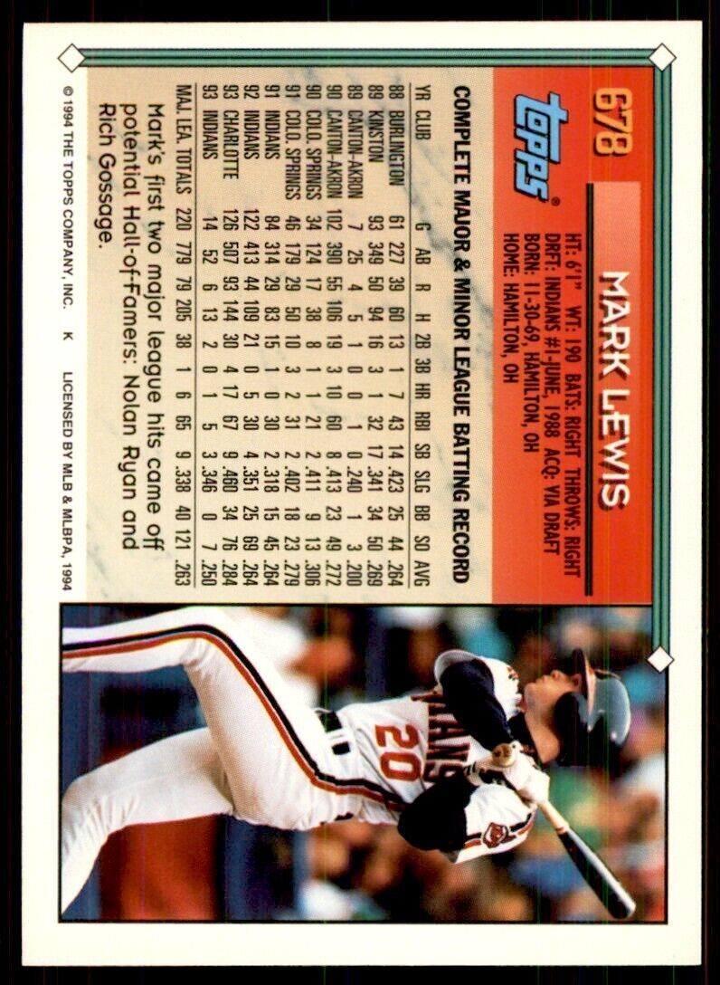 1994 Topps Mark Lewis Baseball Card #678