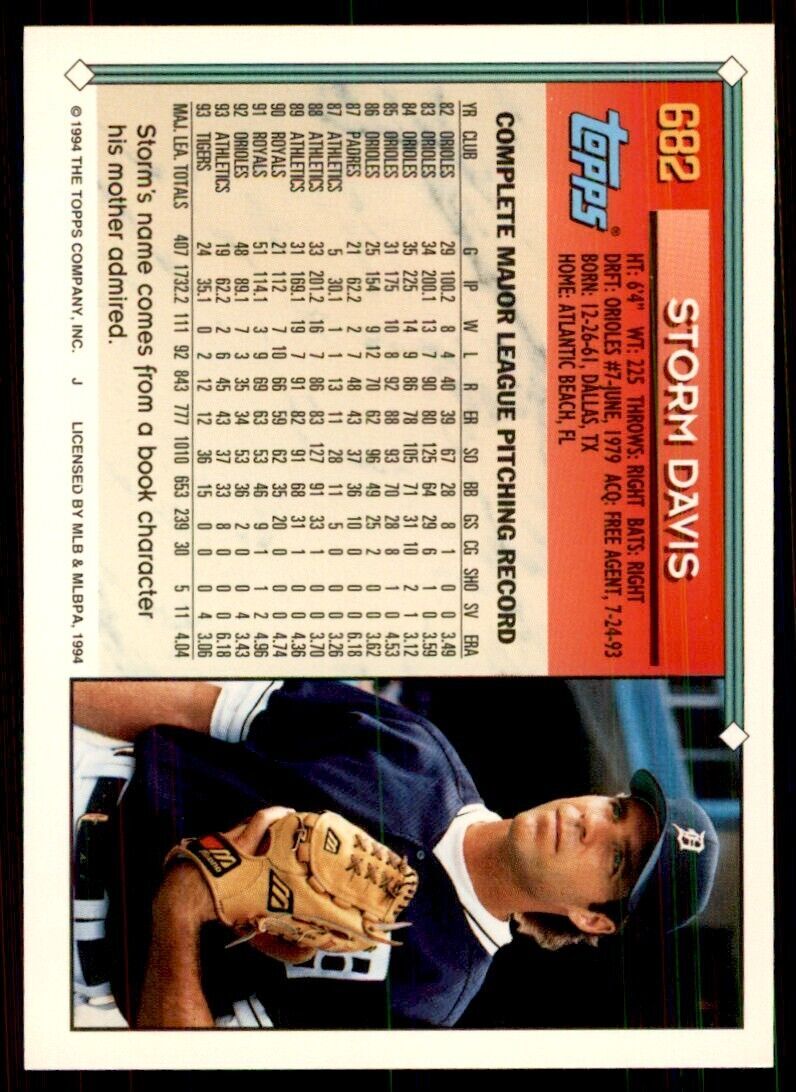 1994 Topps Storm Davis Baseball Card #682