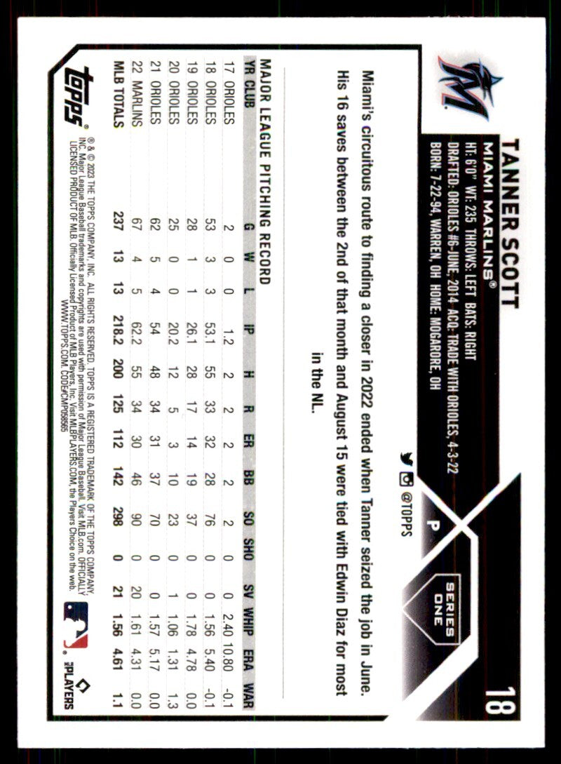 2023 Topps Tanner Scott Baseball Cards #18