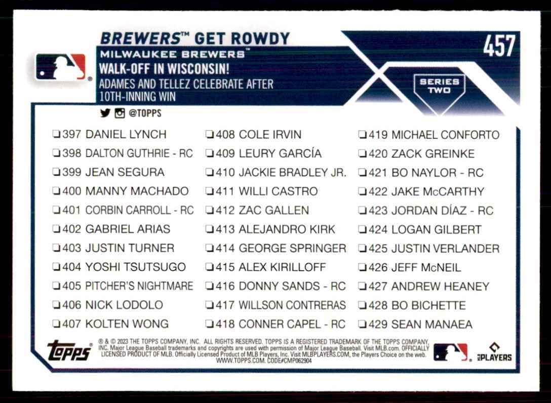 2023 Topps Milwaukee Brewers Team Baseball Cards #457