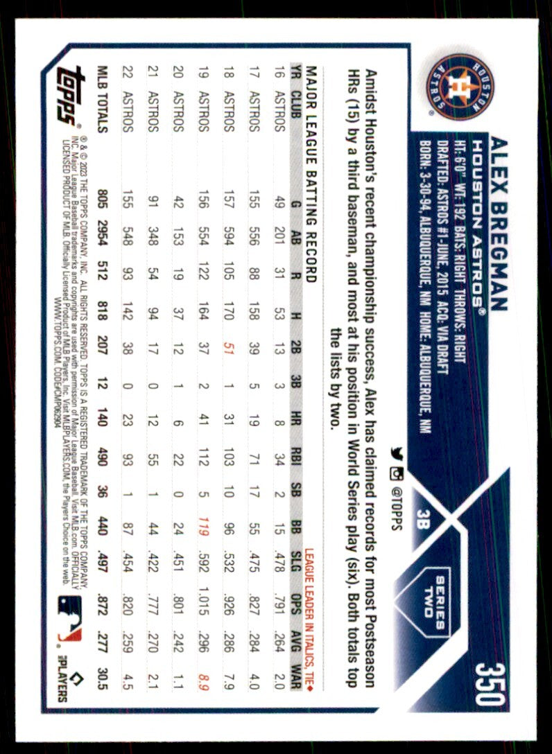 2023 Topps Alex Bregman Baseball Cards #350