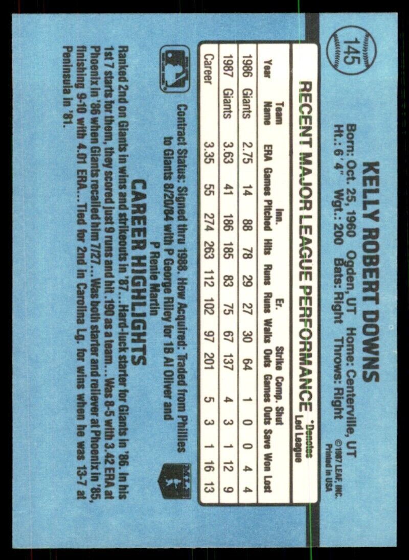 1988 Donruss Kelly Downs Baseball Cards #145