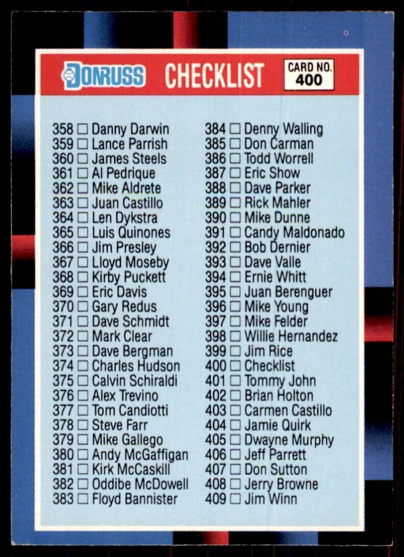 1988 Donruss Checklist 358-467 Baseball Cards #400