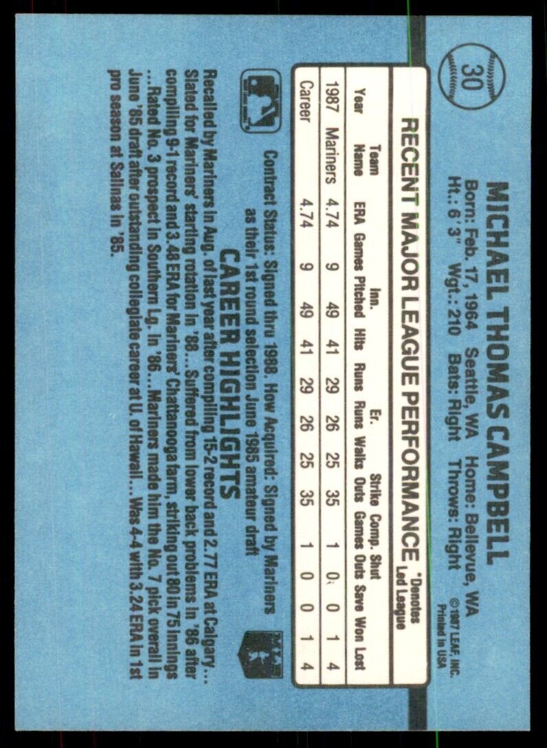 1988 Donruss Mike Campbell Baseball Cards #30
