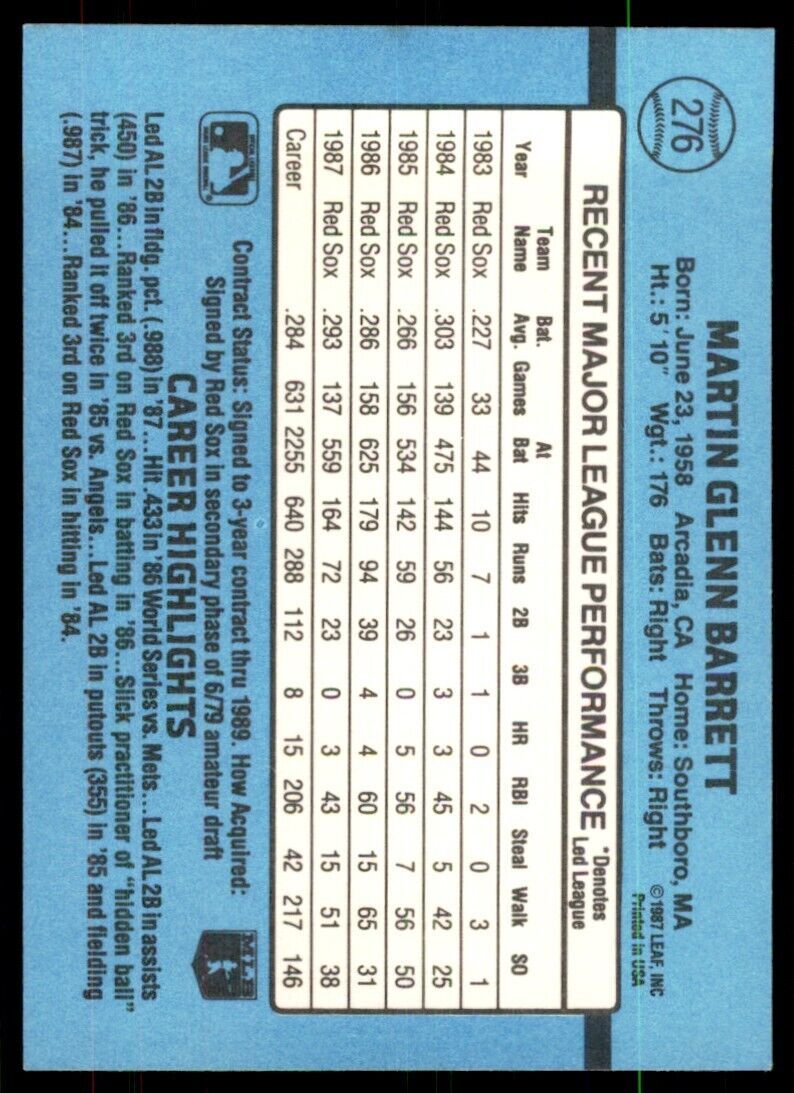 1988 Donruss Marty Barrett Baseball Cards #276
