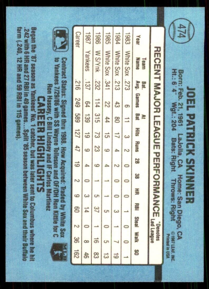 1988 Donruss Joel Skinner Baseball Cards #474