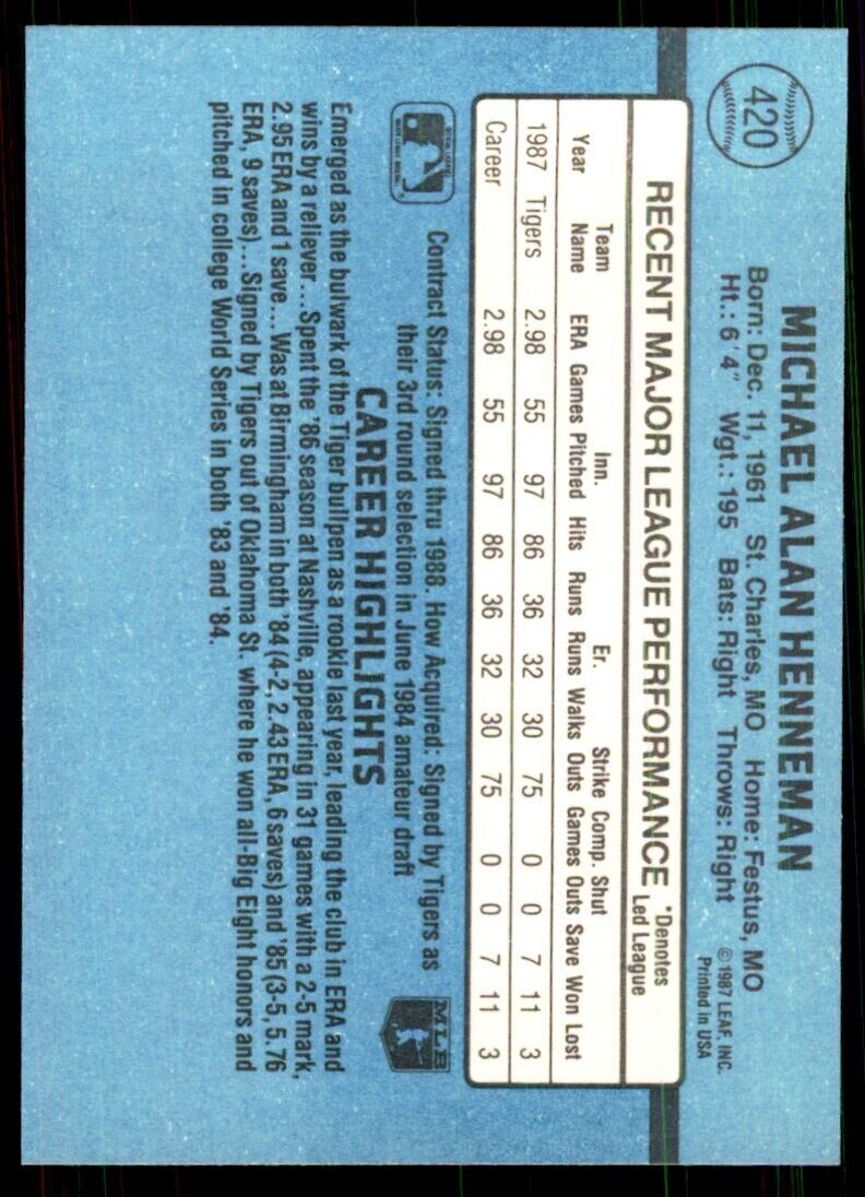 1988 Donruss Mike Henneman Baseball Cards #420