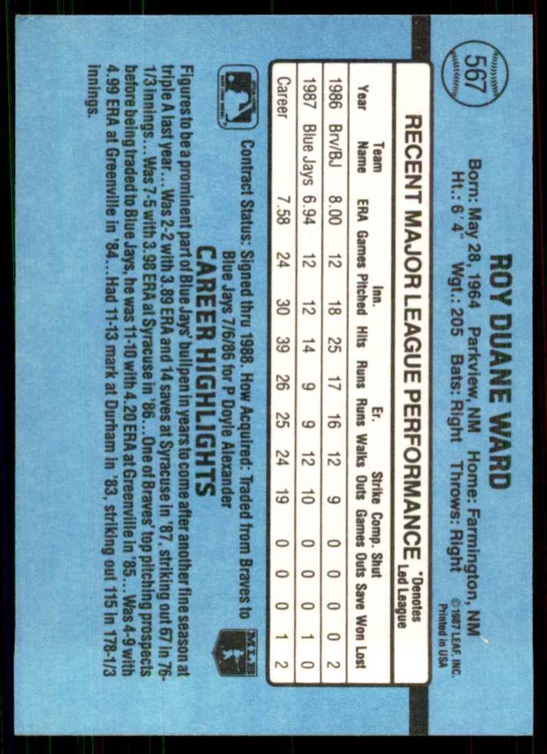 1988 Donruss Duane Ward Baseball Cards #567