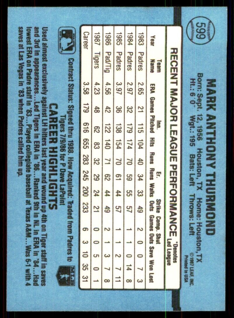 1988 Donruss Mark Thurmond Baseball Cards #599