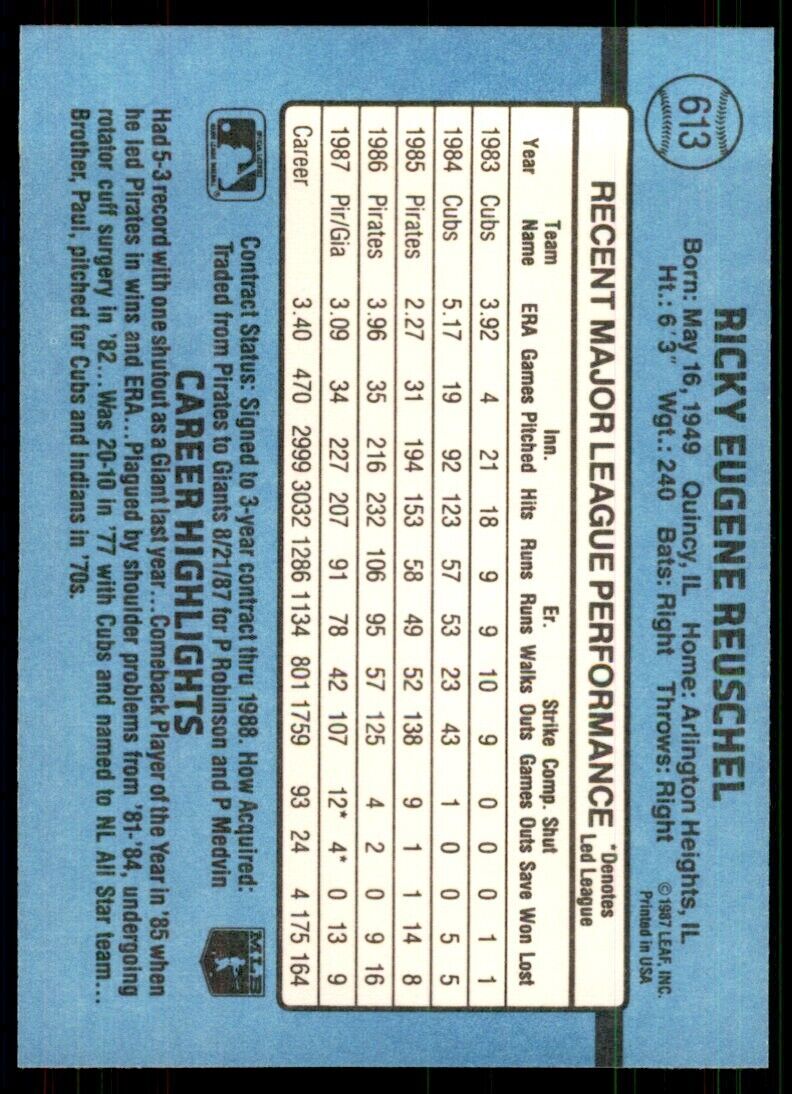1988 Donruss Rick Reuschel Baseball Cards #613