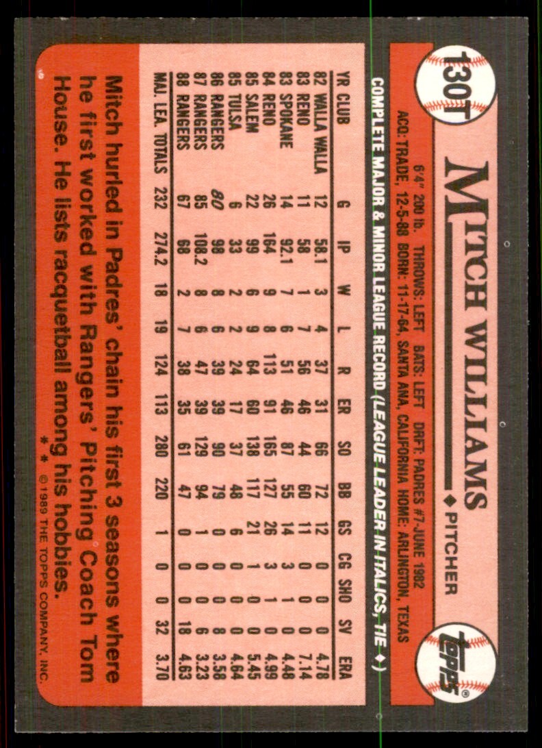 1989 Tops Traded Mitch Williams Baseball Cards #130T
