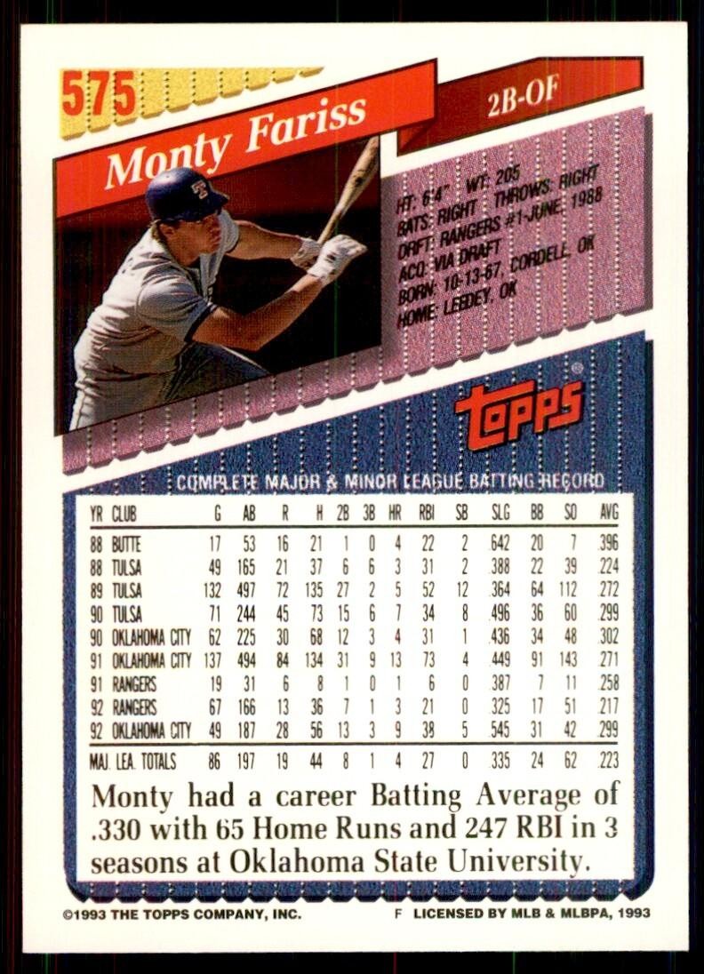 1993 Topps Monty Fariss Baseball Cards #575