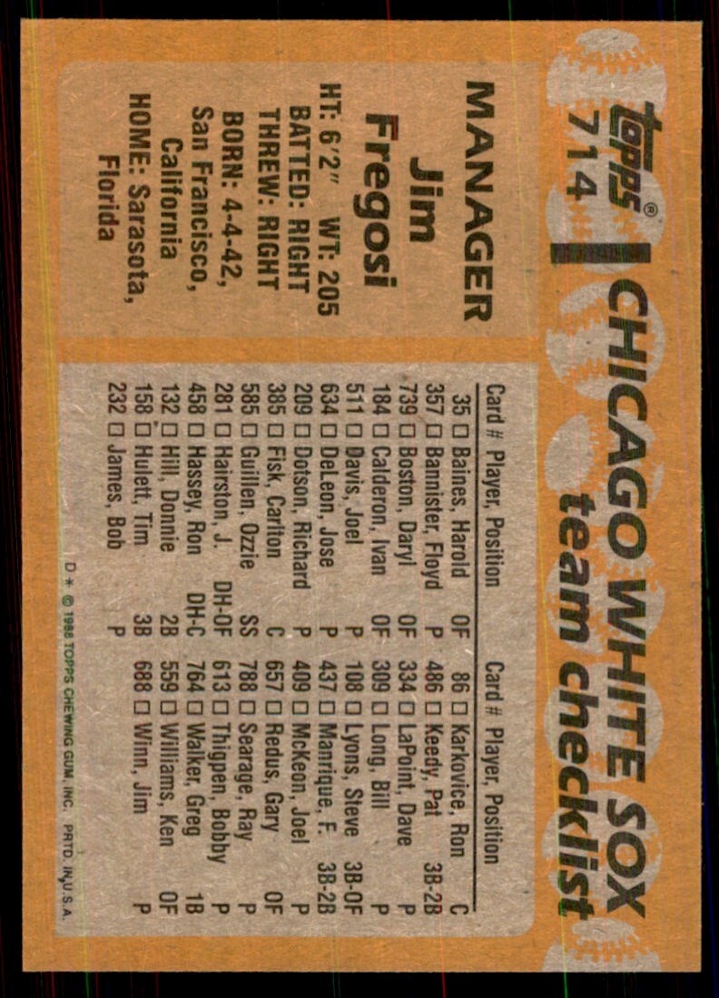 1988 Topps Jim Fregosi Baseball Cards #714
