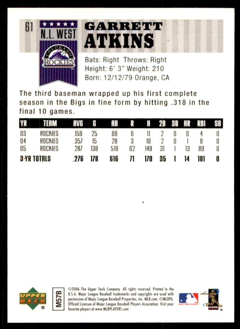 2006 Upper Deck First Pitch Garrett Atkins Colorado Rockies #61