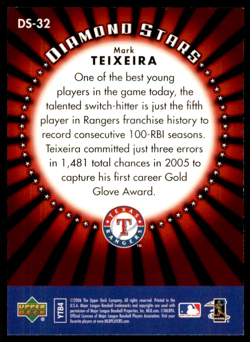 2006 Upper Deck First Pitch Diamond Stars Mark Teixeira Texas Rangers #DS-32