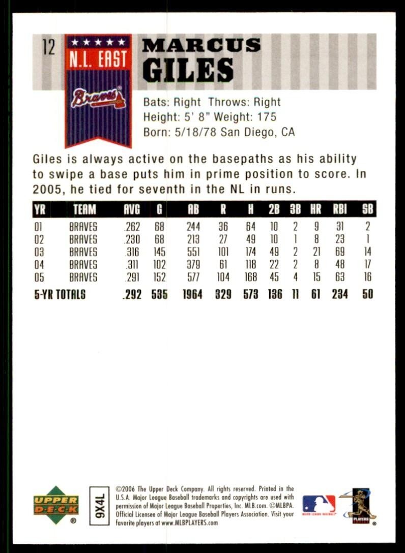 2006 Upper Deck First Pitch Marcus Giles Atlanta Braves #12