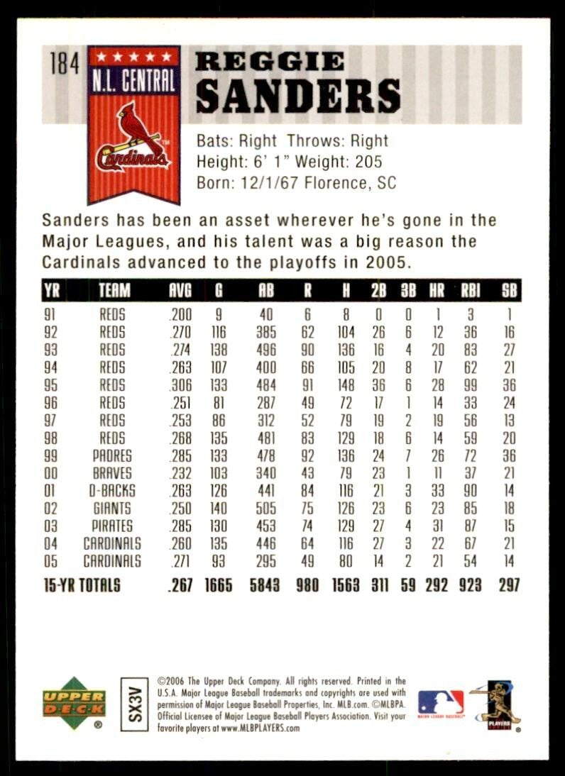 2006 Upper Deck First Pitch Reggie Sanders St. Louis Cardinals #184
