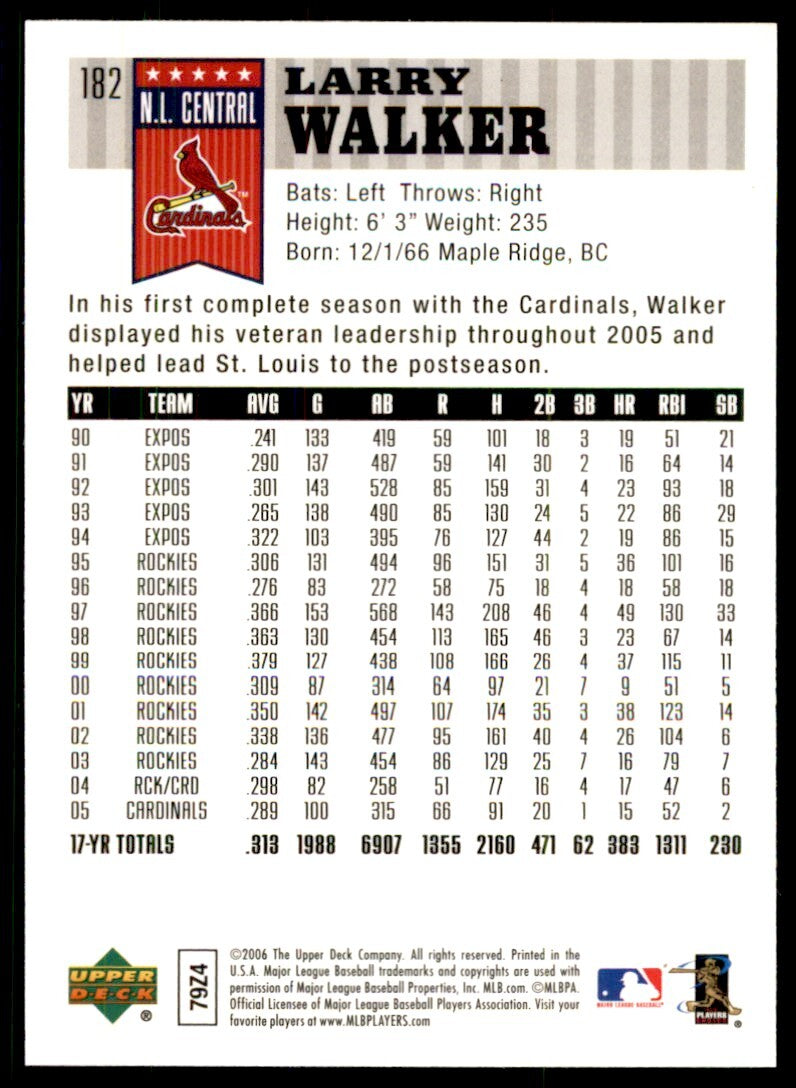 2006 Upper Deck First Pitch Larry Walker St. Louis Cardinals #182