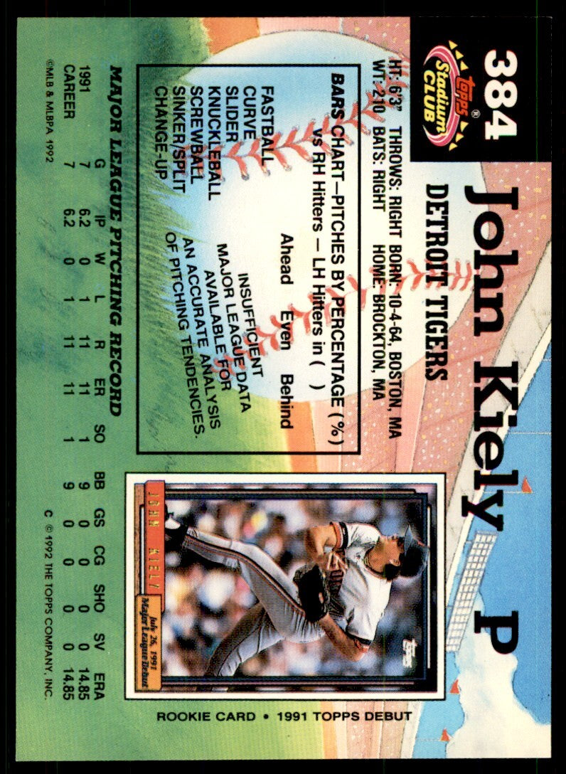 1992 Stadium Club John Kiely Detroit Tigers #384