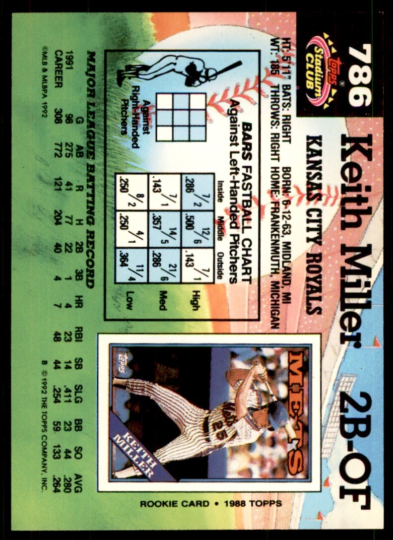 1992 Stadium Club Keith Miller Kansas City Royals #786