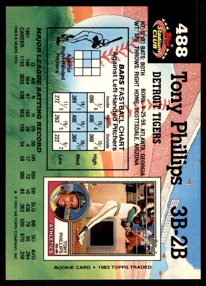 1992 Stadium Club Tony Phillips Detroit Tigers #488