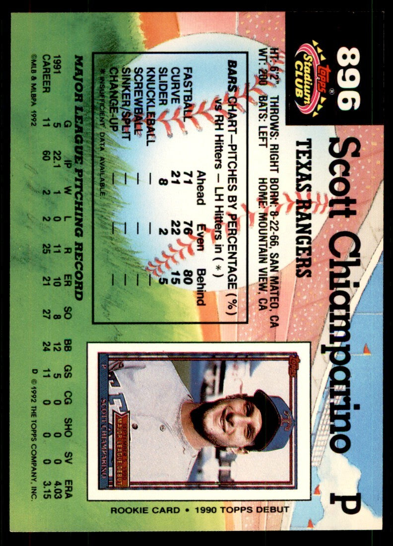 1992 Stadium Club Scott Chiamparino Texas Rangers #896