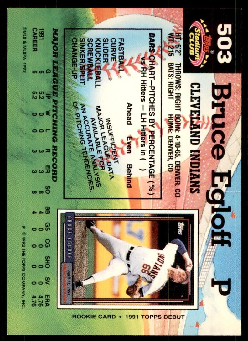 1992 Stadium Club Bruce Egloff Cleveland Indians #503