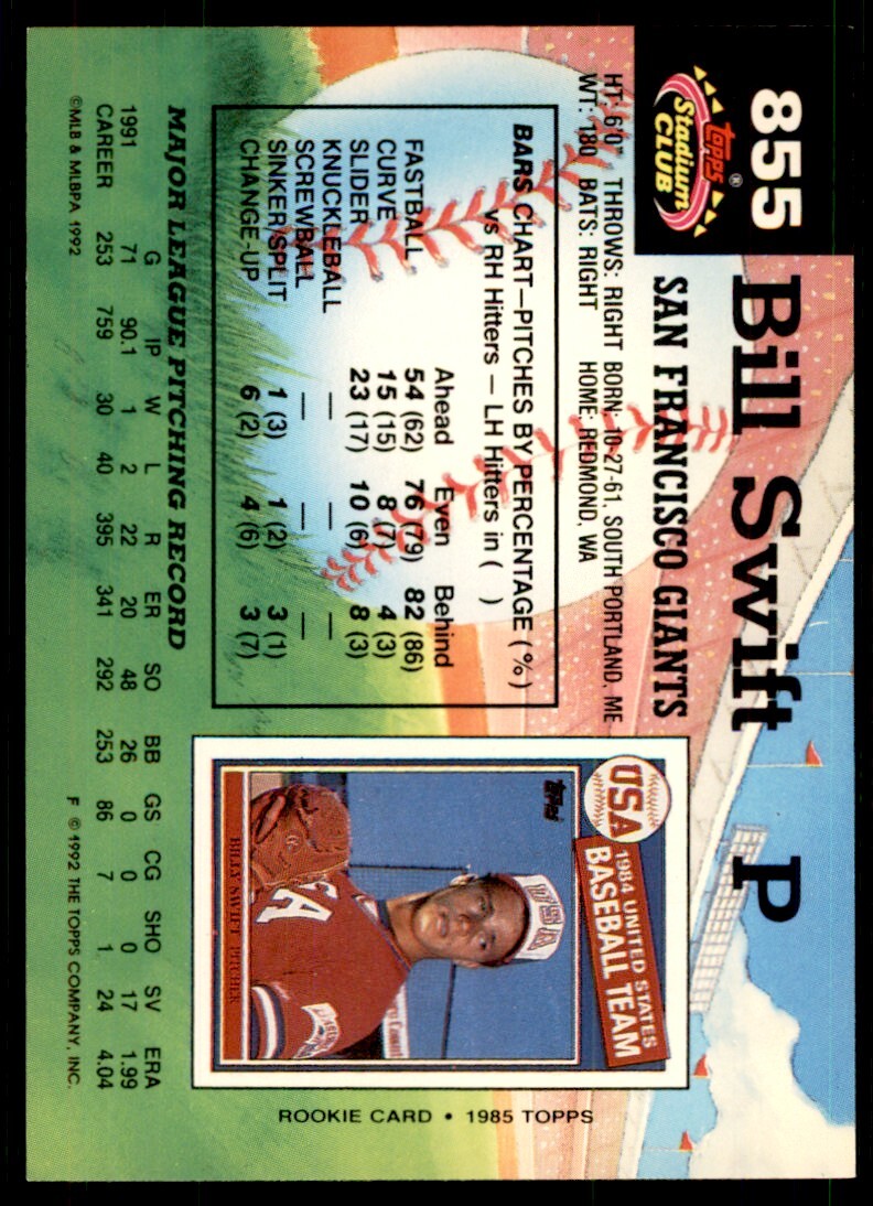 1992 Stadium Club Bill Swift San Francisco Giants #855