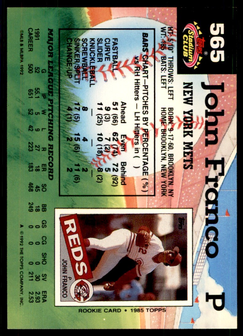 1992 Stadium Club John Franco New York Mets #565