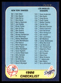 1986 Fleer Checklist: Yankees/Dodgers/Angels/Reds New York Yankees/Los Angeles