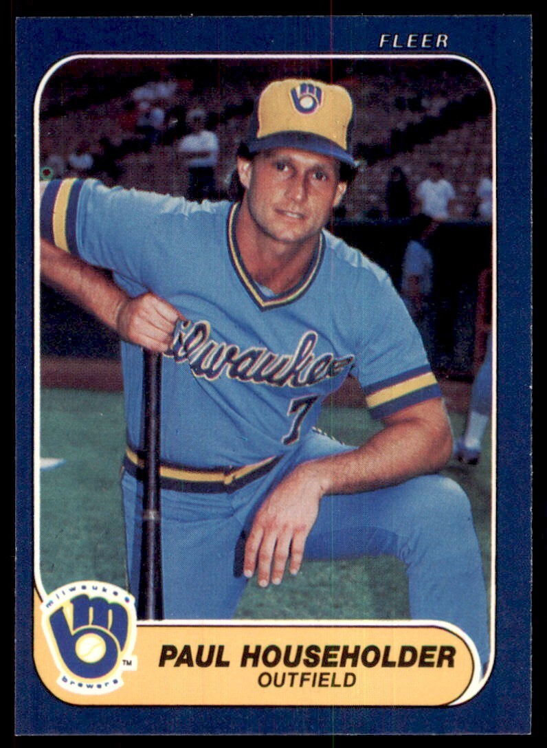 1986 Fleer Paul Householder . Milwaukee Brewers #491