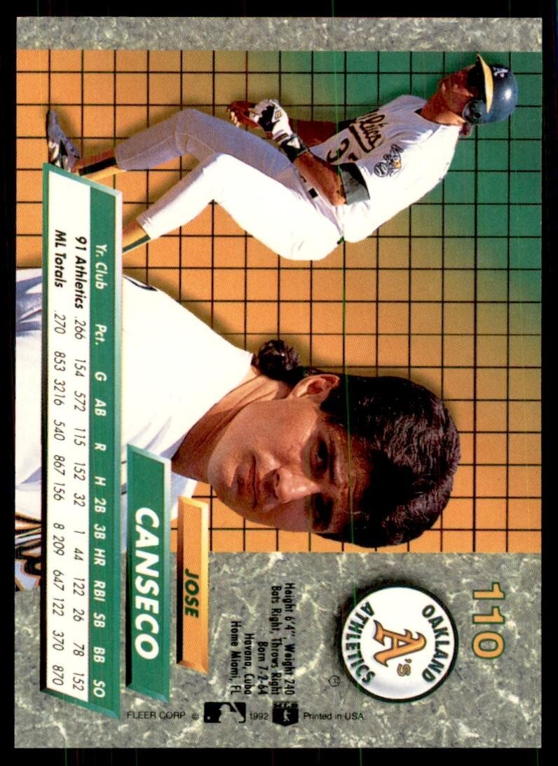 1992 Fleer Ultra Jose Canseco Baseball Cards #110