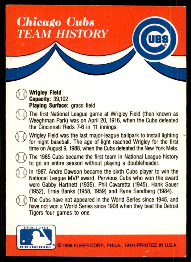 1989 Fleer Chicago  Cubs Baseball Cards