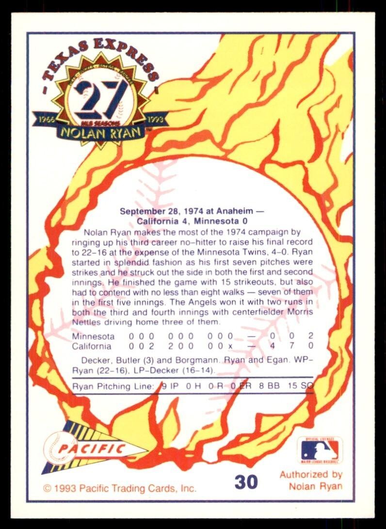 1993 Pacific Texas Express No-Hitter #3 Baseball Cards #30