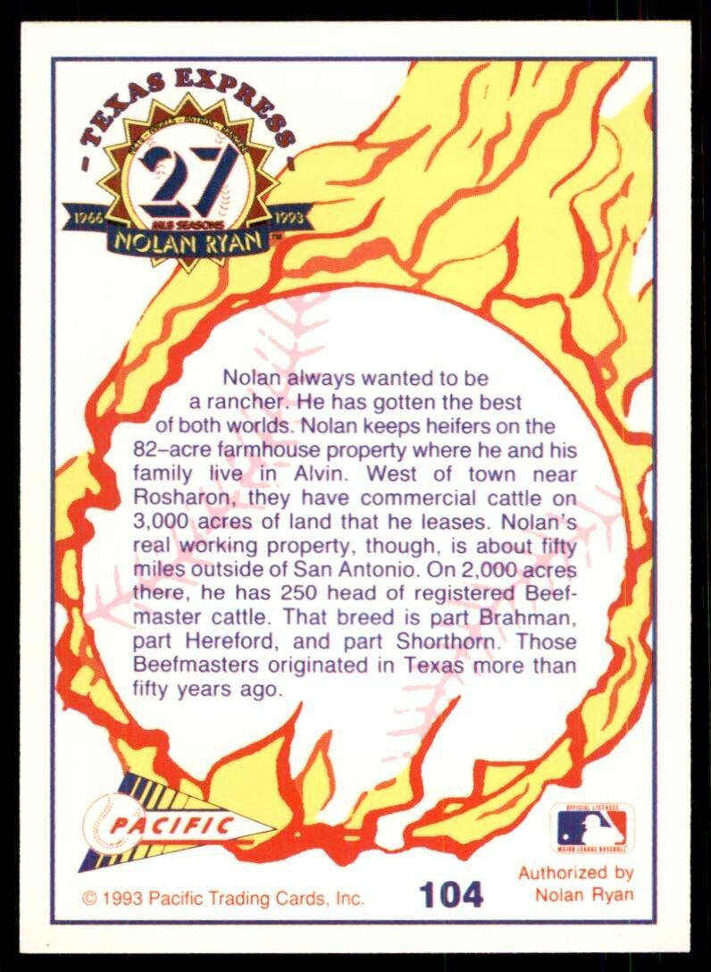 1993 Pacific Texas Express Texas Beefmaster Baseball Cards #104