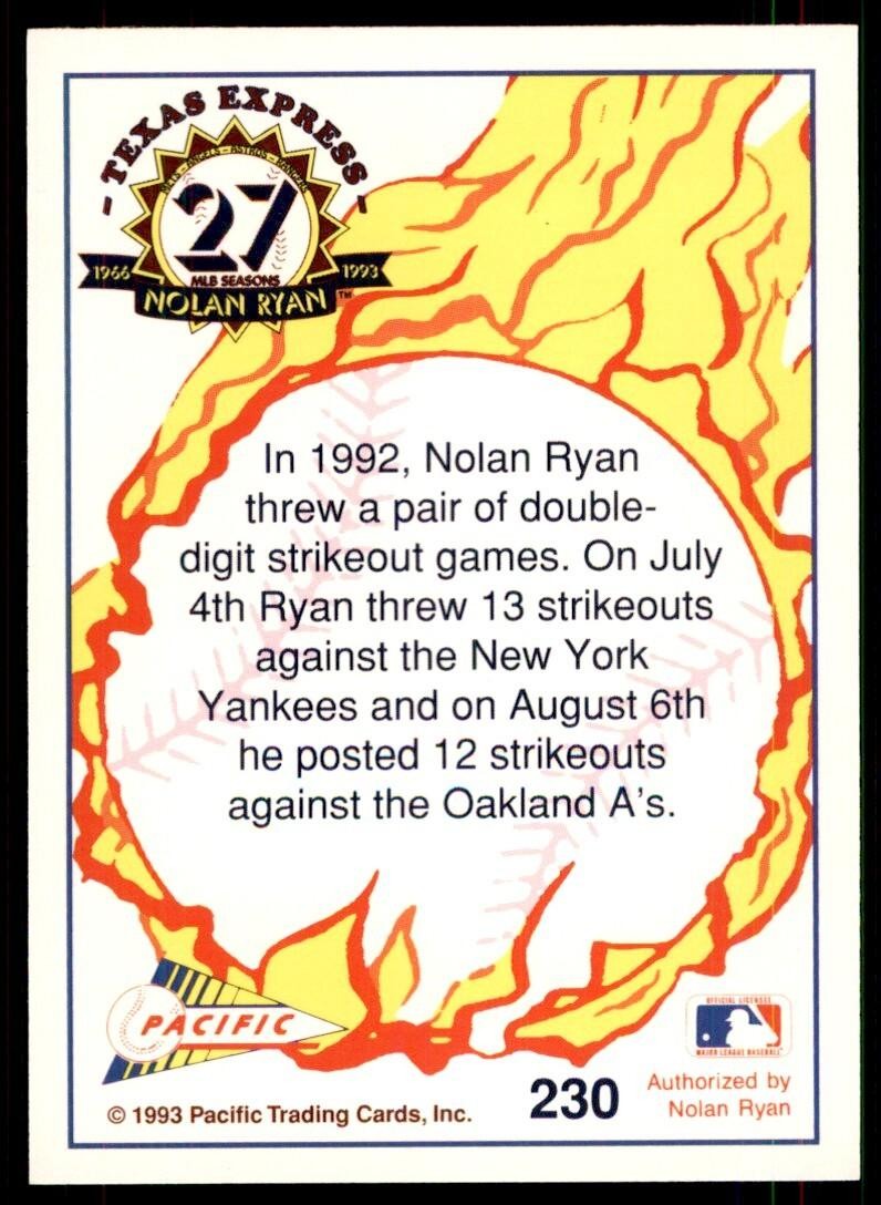 1993 Pacific Texas Express Multiple Strikeout Games Baseball Cards #230
