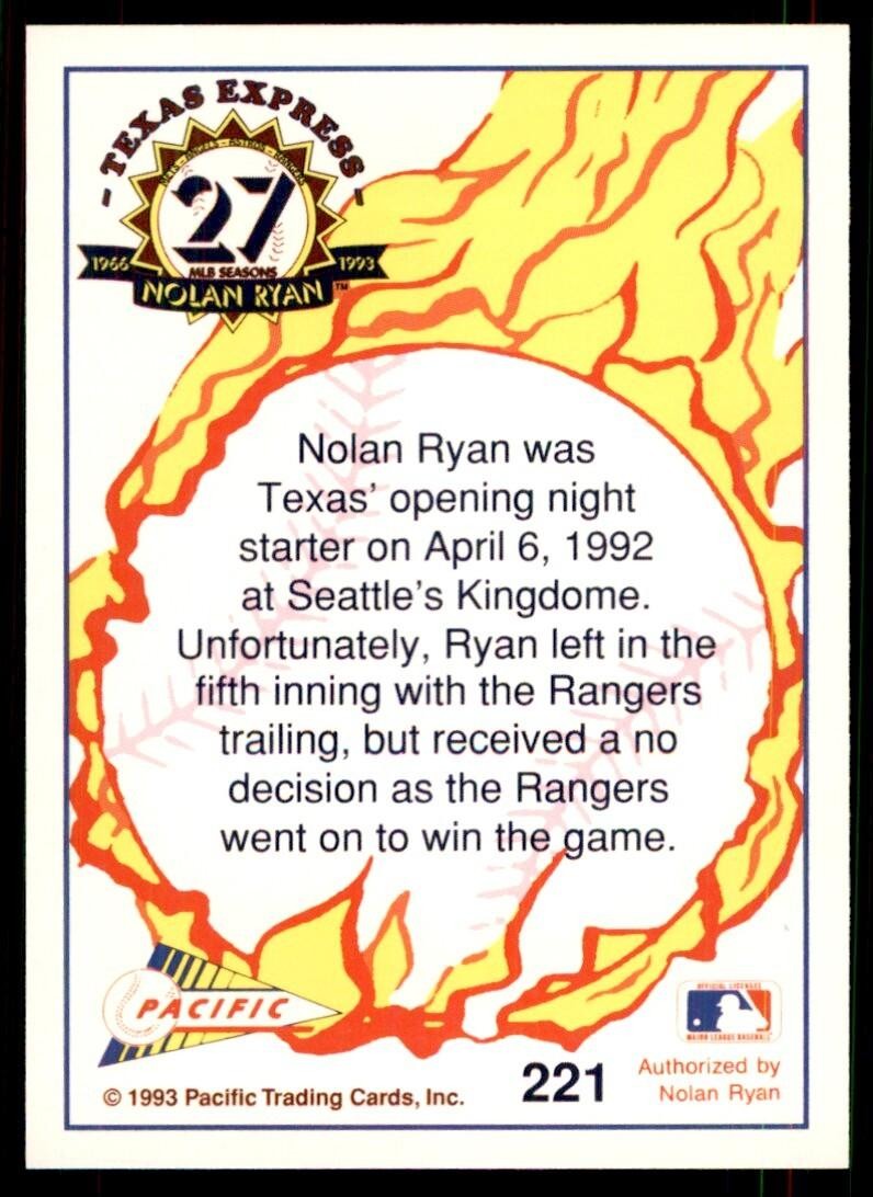 1993 Pacific Texas Express Rangers' Opening Night Pitcher B Baseball Cards #221