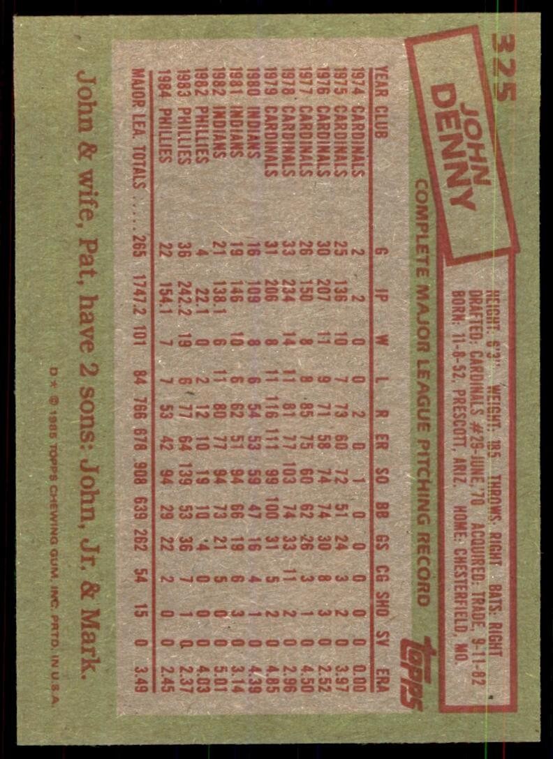 1985 Topps; John Denny Baseball Cards #325