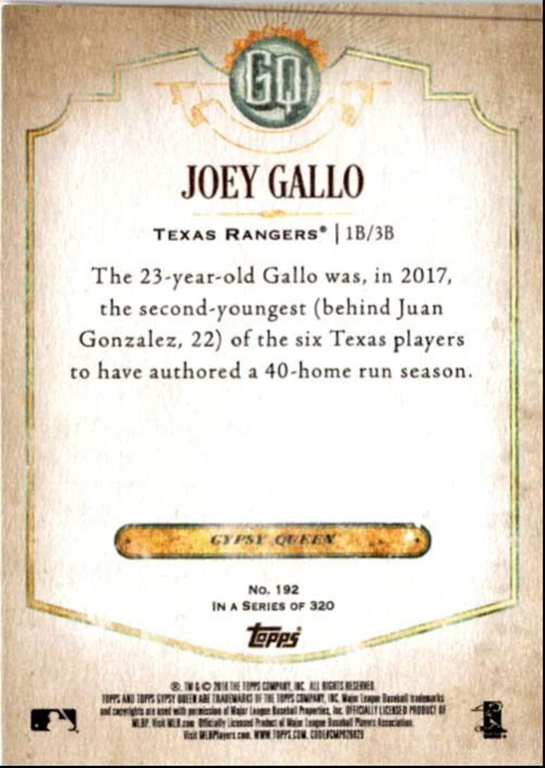 2018 Topps Gypsy Queen Joey Gallo Texas Rangers #192