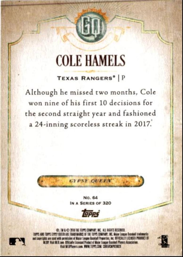 2018 Topps Gypsy Queen Cole Hamels a Texas Rangers #64