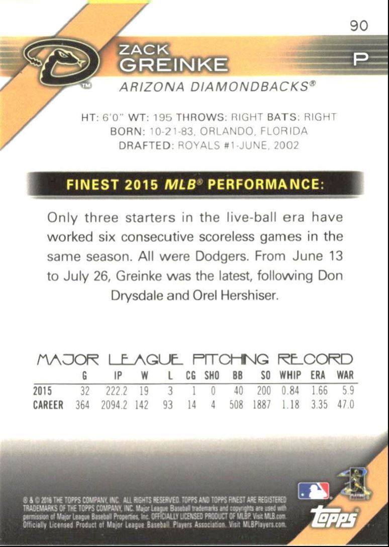 2016 Finest Zack Greinke A Arizona Diamondbacks #90