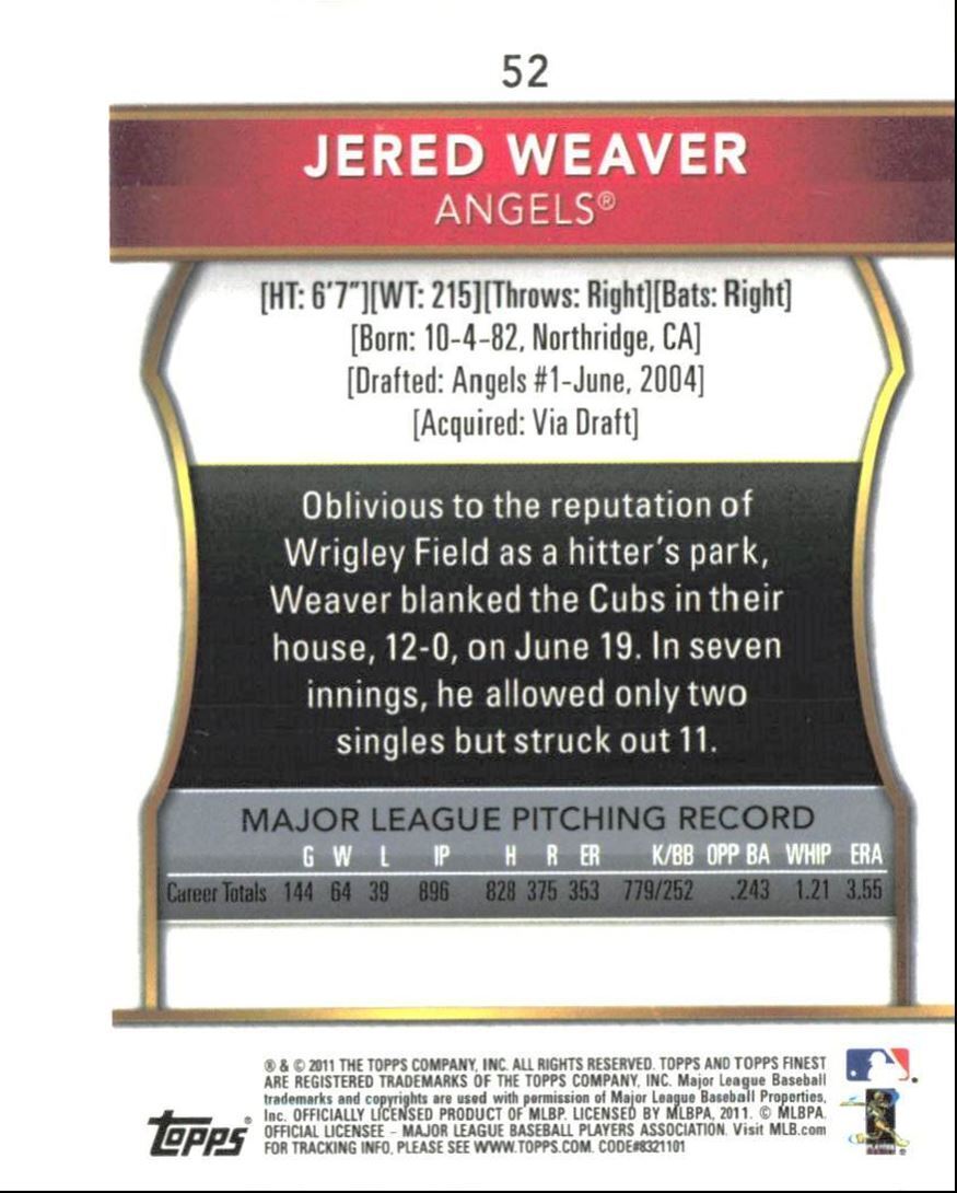 2011 Finest Jered Weaver Los Angeles Angels #52