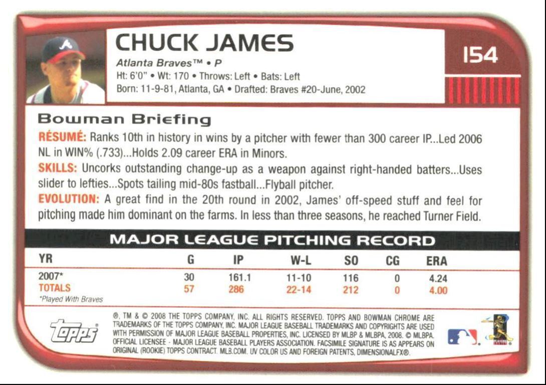 2008 Bowman Chrome Chuck James Atlanta Braves #154