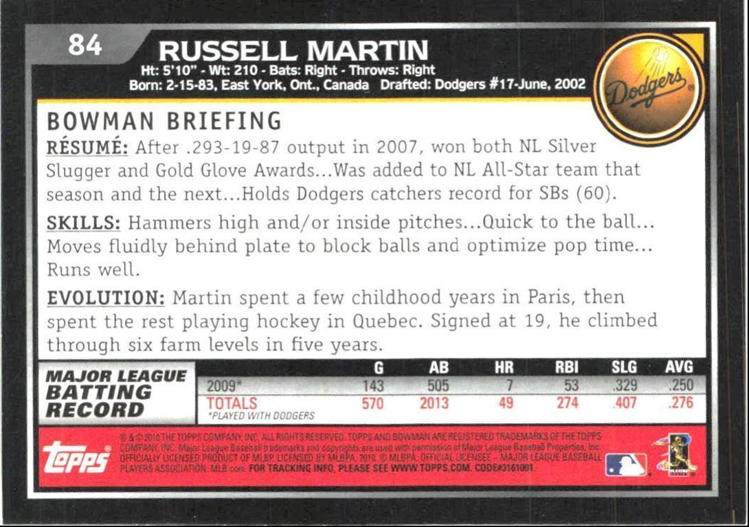 2010 Bowman Russell Martin Los Angeles Dodgers #84