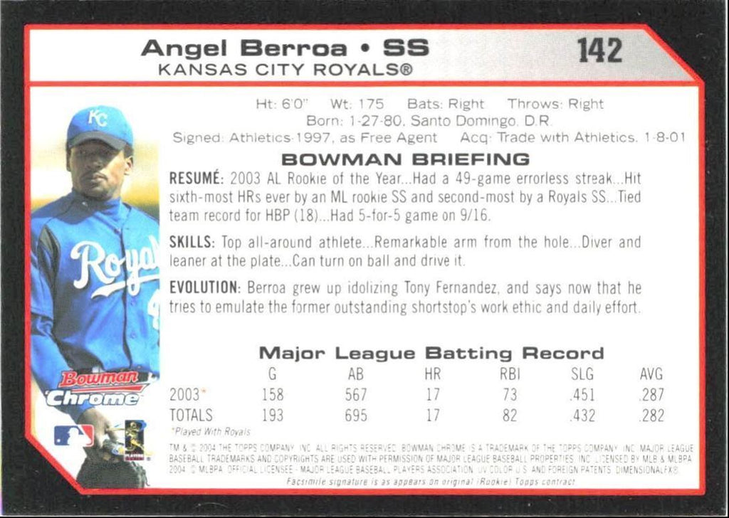 2004 Bowman Chrome Angel Berroa Kansas City Royals #142