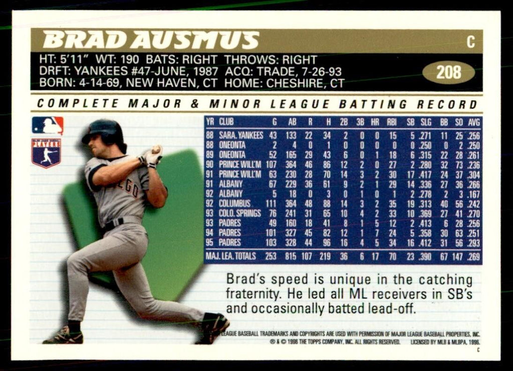 1996 Topps Brad Ausmus Baseball Cards #208