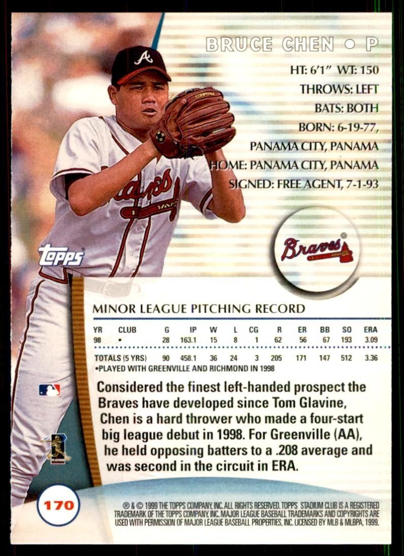 1999 Stadium Club Bruce Chen Baseball Cards #170